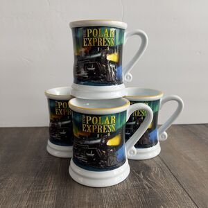 Warner Brothers The Polar Express Set of 4 Christmas 3D Coffee Cocoa Mugs Cups